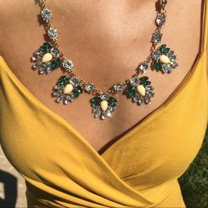 Green and Jeweled Leaf Statement Necklace